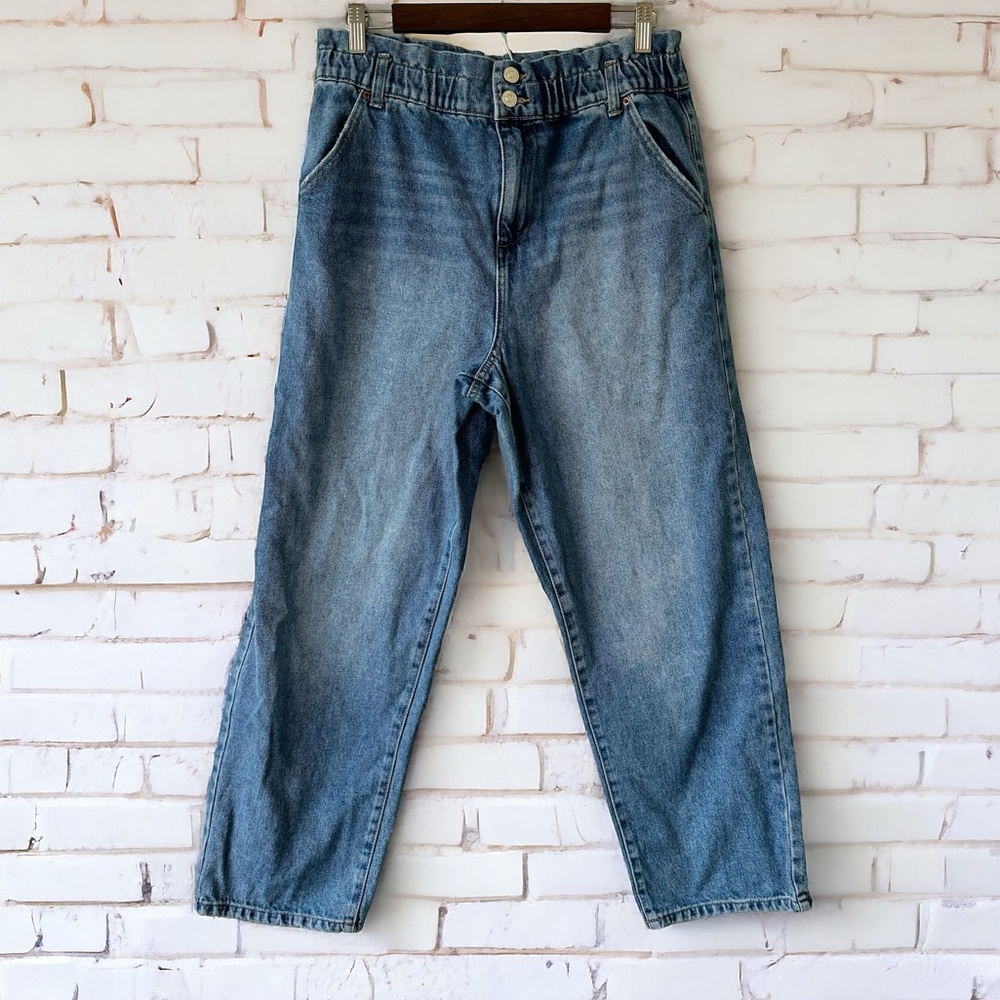 Forever 21 High Rise Paperbag Waist Straight Leg Denim Jeans L